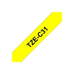 Brother TZe-C31 tape - sort tekst p� neon gul - 12mmx8m - Neon Lamineret