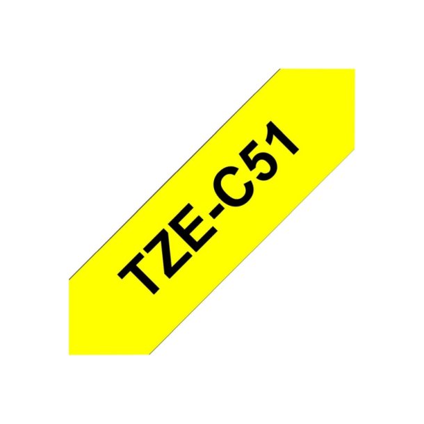 Brother TZe-C51 tape - sort tekst p neon gul - 24mmx8m - Neon Lamineret