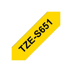 Brother TZe-S651 tape - sort tekst p� Gul - 24mmx8m - Ekstra St�rkt kl�bende Lamineret