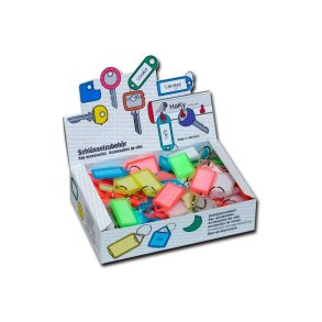 B&uuml;ngers N�glering - assorteret transparente farver - 55x30mm - etiket 38x21mm - 100 stk. - i display