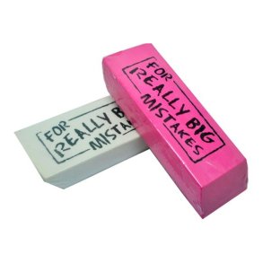 Büngers Viskelder - stort - 14,5x5x2,4cm - med teksten ''FOR REALLY BIG MISTAKES''