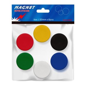 Büngers Super Magneter - 30mm - runde - assorteret farver - 6 stk.