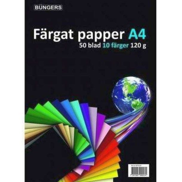 B&uuml;ngers farvet papir - A4 - 120g - 10 farver - 50 ark