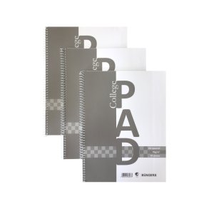 Büngers Kollegieblok - A4 ternet - 70 kvadreret sider uden huller - 3 notesbger med spiralryg