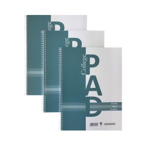 Büngers Kollegieblok - A4 linieret - 70 linjeret sider uden huller - 3 notesbger med spiralryg