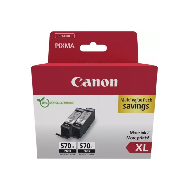 Canon PGI-570PGBK XL Twin Pack - blkpatron - 22ml - original - Hjt udbytte - Sort