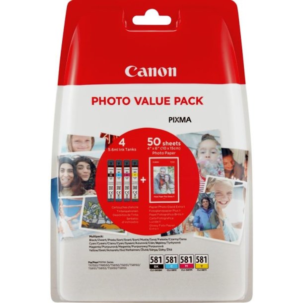 Canon CLI-581 - Foto ValuePack - blkpatron - original - S/C/M/Y + 50 stk. 10x15cm Fotopapir