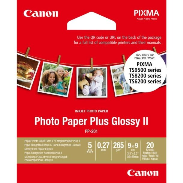 Canon 89x89 Plus Glossy II PP-201 - Hj Glossy - (89x89 mm) - 265 g/m&sup2; - 20 ark fotopapir