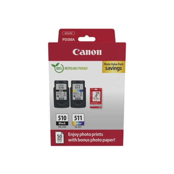 Canon PG-510/CL-511 Foto ValuePack - blkpatron - 9ml - original - S/C/M/Y + 50 stk. fotopapir