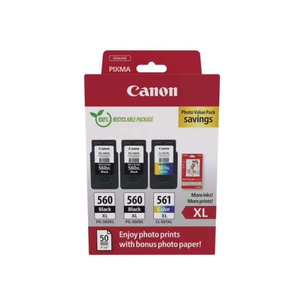 Canon PG-560XL x2/CL-561XL Foto ValuePack - blkpatron - original - S/C/M/Y + 50 stk. fotopapir