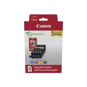 Canon CLI-526 - Foto ValuePack - bl�kpatron - 9ml - original - S/C/M/Y + 50 stk. 10x15cm Fotopapir