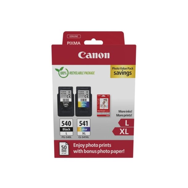 Canon PG-540L/CL-541XL Foto ValuePack - blkpatron - original S/C/M/Y + 50 stk. 10x15cm fotopapir