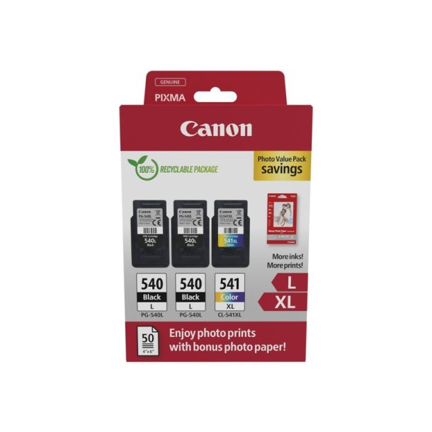 Canon PG-540L x2/CL-541XL Foto ValuePack - blkpatron - original - S/C/M/Y + 50 stk. fotopapir