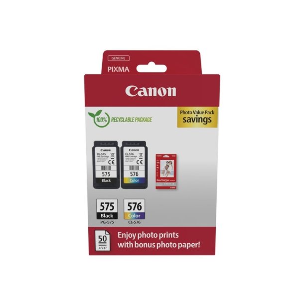 Canon PG-575/CL-576 Foto ValuePack - blkpatron - original - S/C/M/Y + 50 stk. fotopapir