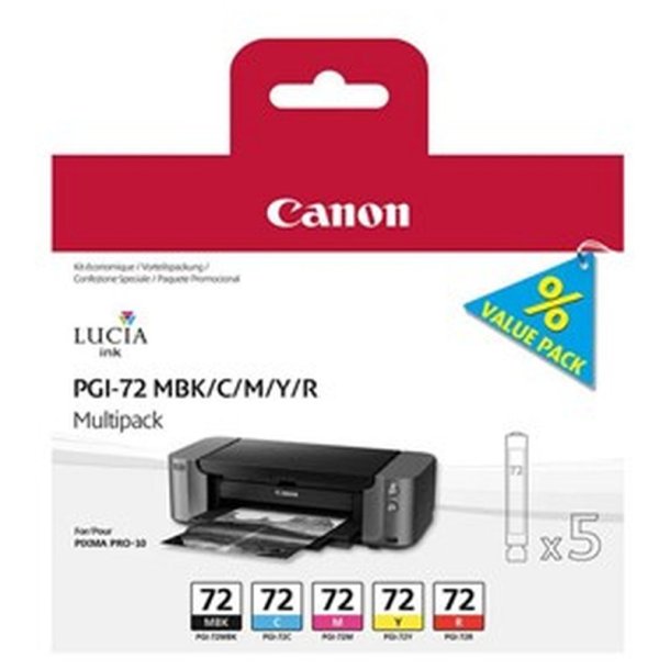 Canon PGI-72MBK/C/M/Y/R - 5 stk. - Cyan, Magenta, Mat sort, Rd, Yellow