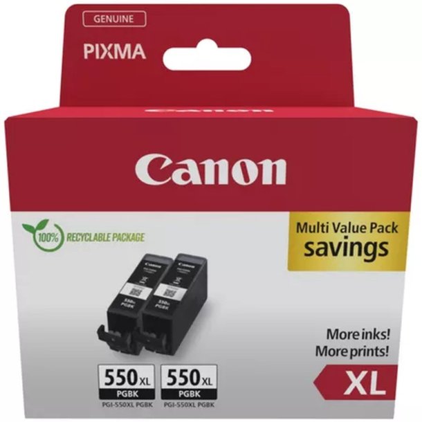 Canon PGI-550XL Twinpack - blkpatron - original - hjt udbytte - Sort