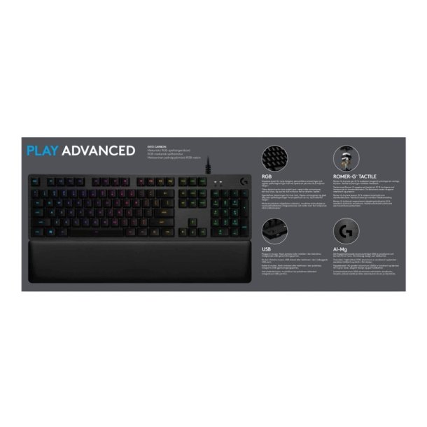Logitech Gaming G513 tastatur - bagbelyst - USB - Nordisk tastkontakt: GX Brown Taktile - kulsort