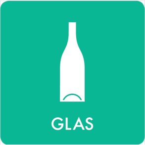 Piktogram - Glas - Lys Gr�n - til inde og ude - 12x12 cm - Dansk affalds Forening