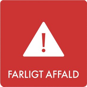 Piktogram - Farligt affald - r�d - til inde og ude - 12x12 cm - Dansk affalds Forening