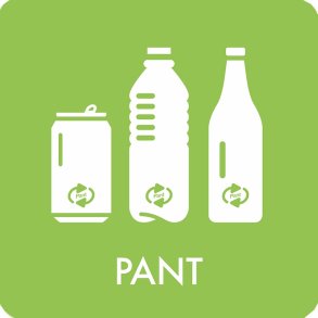 Piktogram - Pant - Lys Gr�n - til inde og ude - 12x12 cm - Dansk affalds Forening