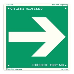 Cederroth skilt flugtvej - Grn-gult selvlysende dobbeltsidet - med selvklbende clips - 20cm x 20cm