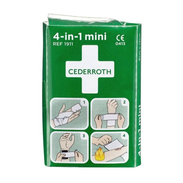 Cederroth Blodstoppere - 4 i 1 - mini - 1 specialkompres 8x12 cm, 1 elastikbind 6 cmx3 m.