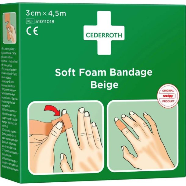 Cederroth Soft Foam Bandage - Beige - selvklbende uden lim - fungere i vand - 3 cmx4,5 m