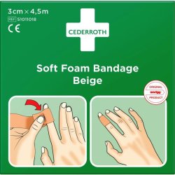 Cederroth Soft Foam Bandage - Beige - selvklbende uden lim - fungere i vand - 3 cmx4,5 m