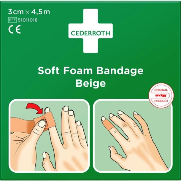 Cederroth Soft Foam Bandage - Beige - selvklbende uden lim - fungere i vand - 3 cmx4,5 m