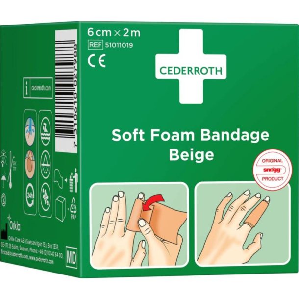 Cederroth Soft Foam Bandage - Beige - selvklbende uden lim - fungere i vand - 6 cmx2 m