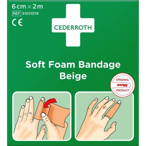 Cederroth Soft Foam Bandage - Beige - selvklbende uden lim - fungere i vand - 6 cmx2 m