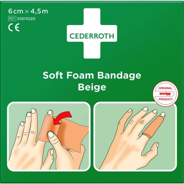 Cederroth Soft Foam Bandage - Beige - selvklbende uden lim - fungere i vand - 6 cmx4,5 m