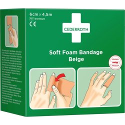 Cederroth Soft Foam Bandage - Beige - selvklbende uden lim - fungere i vand - 6 cmx4,5 m