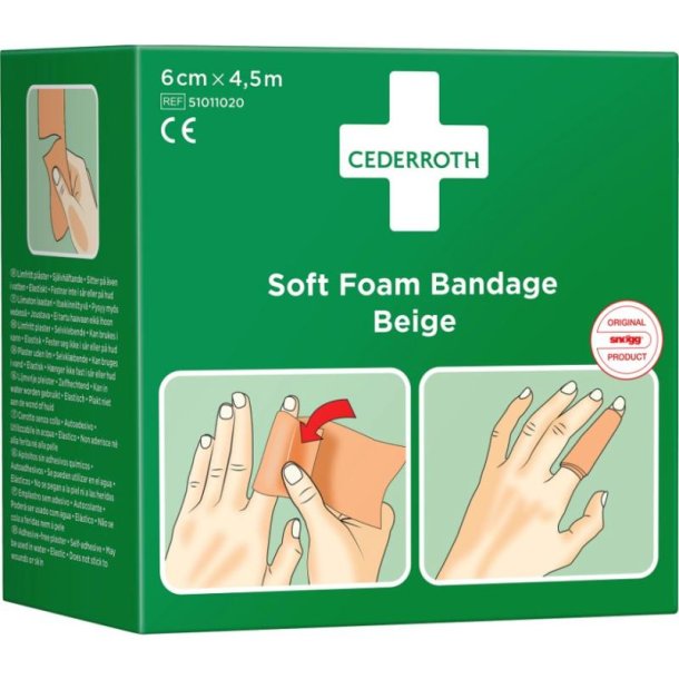 Cederroth Soft Foam Bandage - Beige - selvklbende uden lim - fungere i vand - 6 cmx4,5 m
