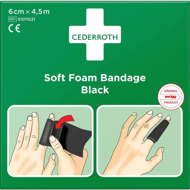 Cederroth Soft Foam Bandage - Sort - selvklbende uden lim - fungere i vand - 6 cmx4,5 m