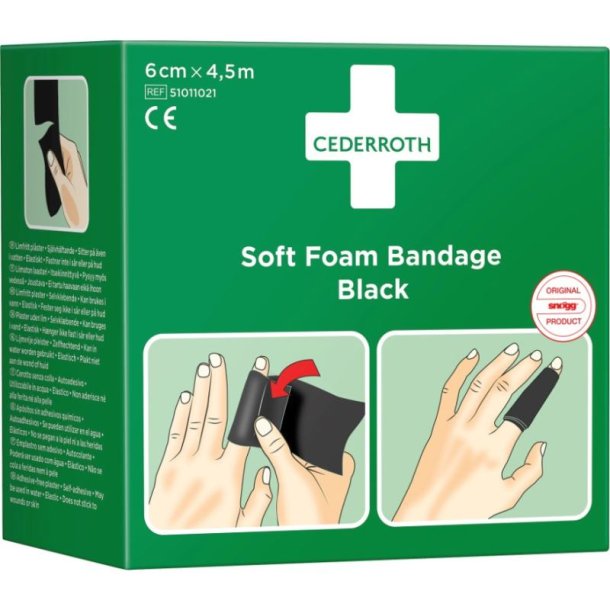 Cederroth Soft Foam Bandage - Sort - selvklbende uden lim - fungere i vand - 6 cmx4,5 m