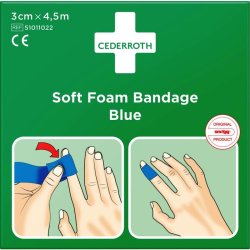 Cederroth Soft Foam Bandage - Bl - selvklbende uden lim - fungere i vand - 3 cmx4,5 m
