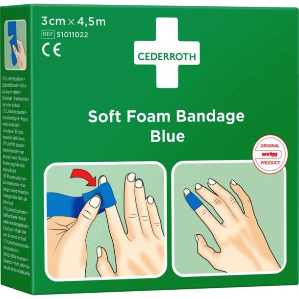 Cederroth Soft Foam Bandage - Bl - selvklbende uden lim - fungere i vand - 3 cmx4,5 m