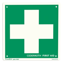 Cederroth f�rstehj�lp skilt - 20x20cm selvlysende 2-sidet