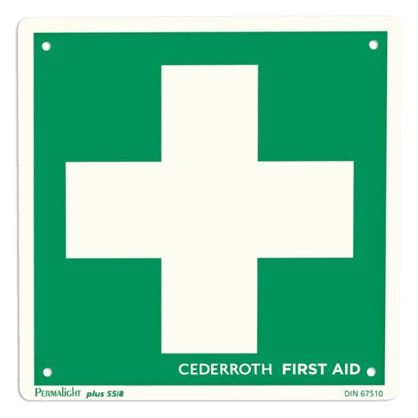 Cederroth f�rstehj�lp skilt - 20x20cm selvlysende 2-sidet