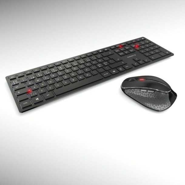 Cherry DW 9500 - SLIM - tastatur og Mus - RF trdls + Bluetooth - QWERTY - Nordisk - Sort, Gr