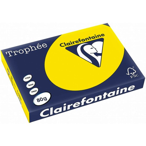 Clairefontaine Trophee farvet papir - A3 - 80g - Neon gul - 500 ark