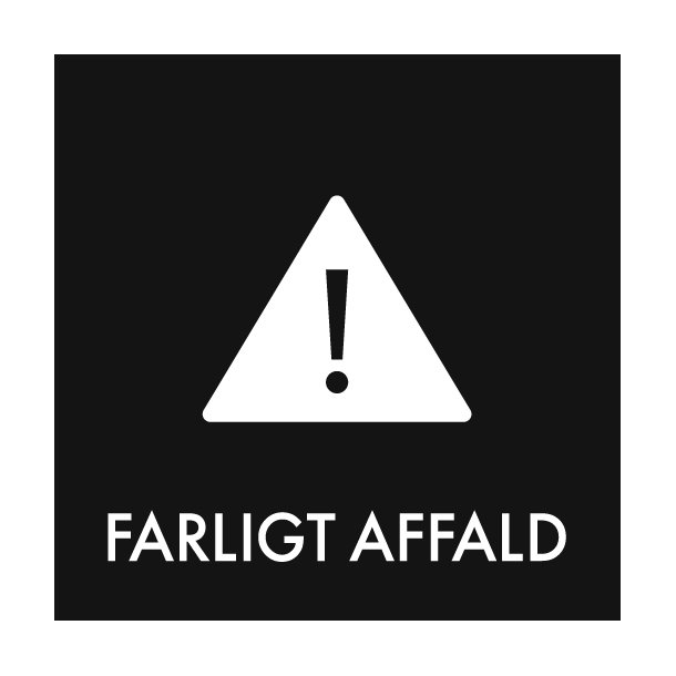 Piktogram - Farligt affald - sort - til inde og ude - 6x6 cm - Dansk affalds Forening