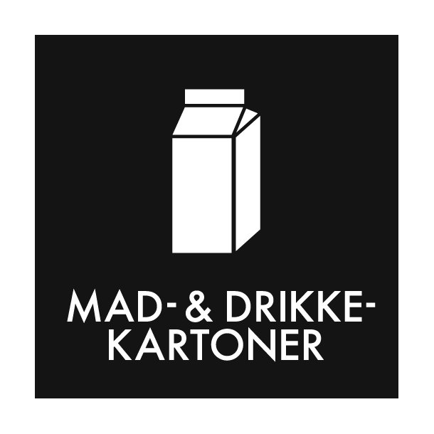 Piktogram - Mad-&amp; drikkekartoner - sort - til inde og ude - 6x6 cm - Dansk affalds Forening