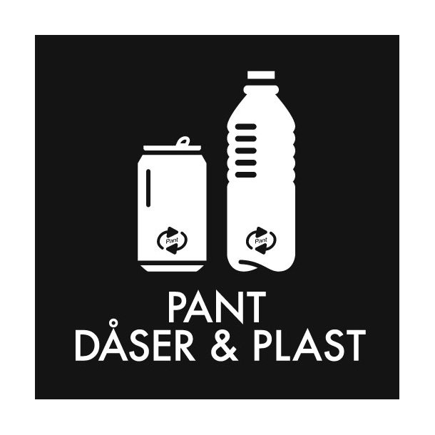 Piktogram - Pantdser &amp; Plast - sort - til inde og ude - 12x12 cm - Dansk affalds Forening