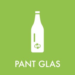 Piktogram - Pantglas - Lys Gr�n - til inde og ude - 12x12 cm - Dansk affalds Forening