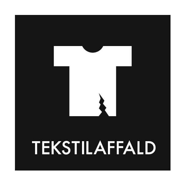 Piktogram - tekstilaffald - sort - til inde og ude - 12x12 cm - Dansk affalds Forening