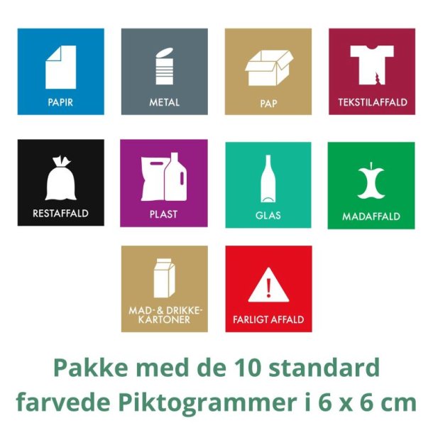 Piktogram - Sampak - farvet - til inde og ude - 6x6 cm - 10stk. - Dansk affalds Forening