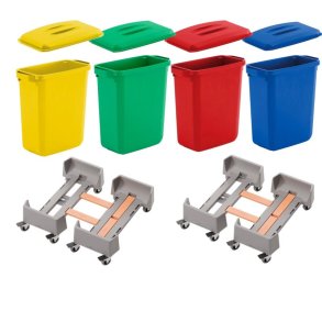 Durable Affaldsspand st - 4 x 60L beholdere - 4 x lg m/hndtag - 4 x vogne