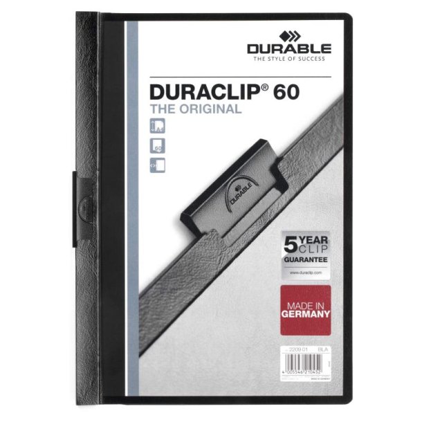Durable Duraclip 60 Klemmappe A4 - til 60 Ark - sort bagside